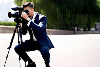 A smart male escort photographer with a camera