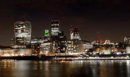 Night-time photo of central London skyline